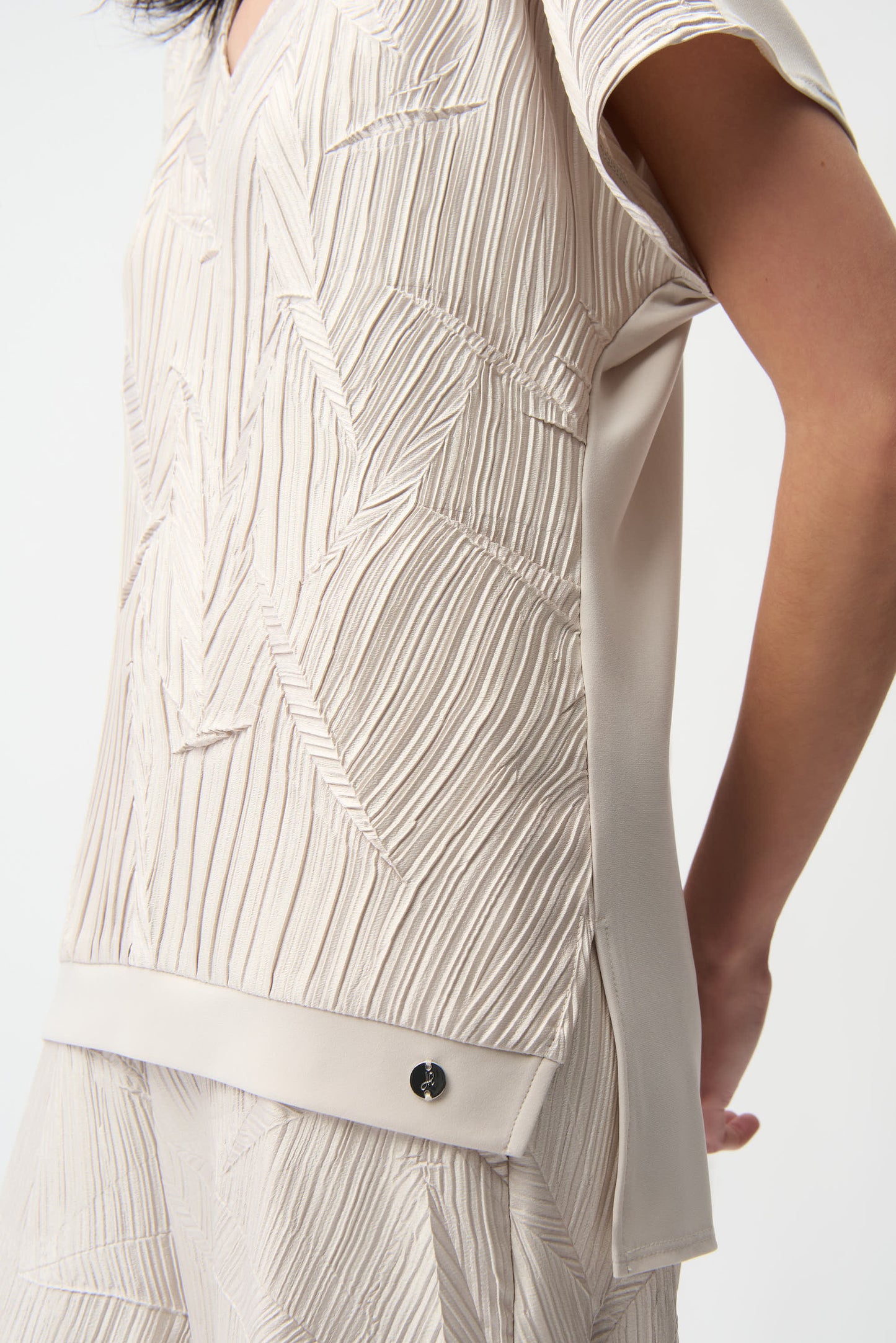 Pleated Satin Boxy Top With Silky Knit Back 261160