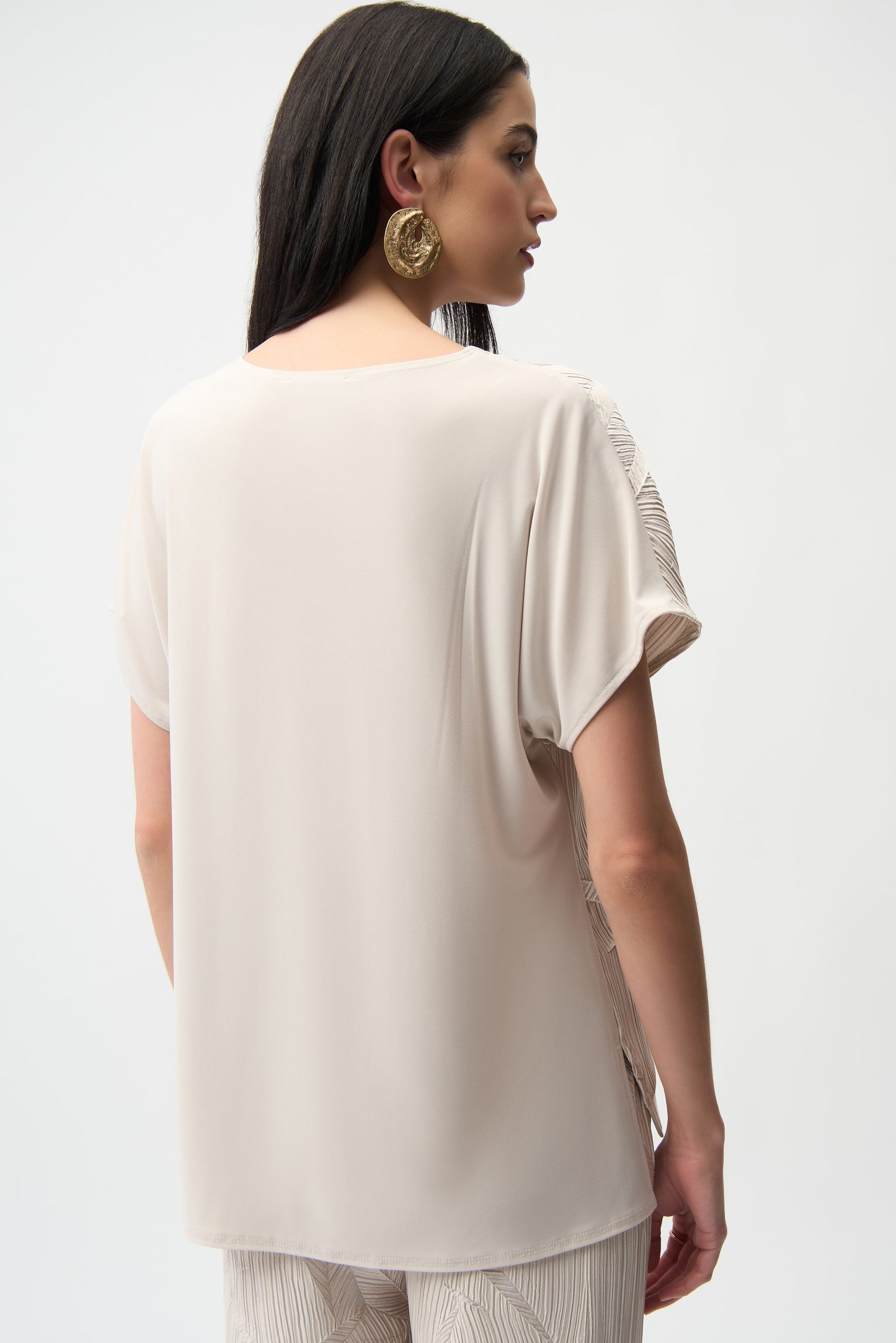 Pleated Satin Boxy Top With Silky Knit Back 261160