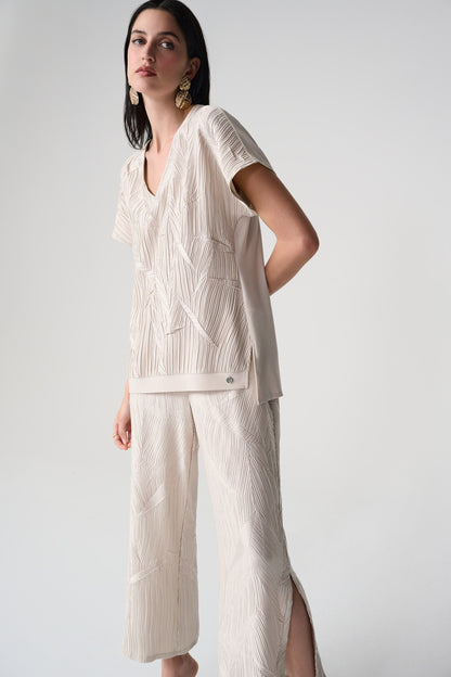 Pleated Satin Boxy Top With Silky Knit Back 261160