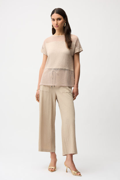 Seersucker Pull-On Crop Pants With Front Pockets 261197