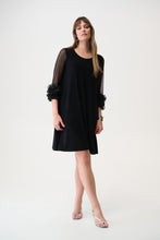 Load image into Gallery viewer, Silky Knit and Mesh A-Line Dress With Ruffled Trim 261212
