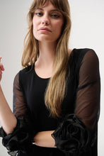 Load image into Gallery viewer, Silky Knit and Mesh A-Line Dress With Ruffled Trim 261212
