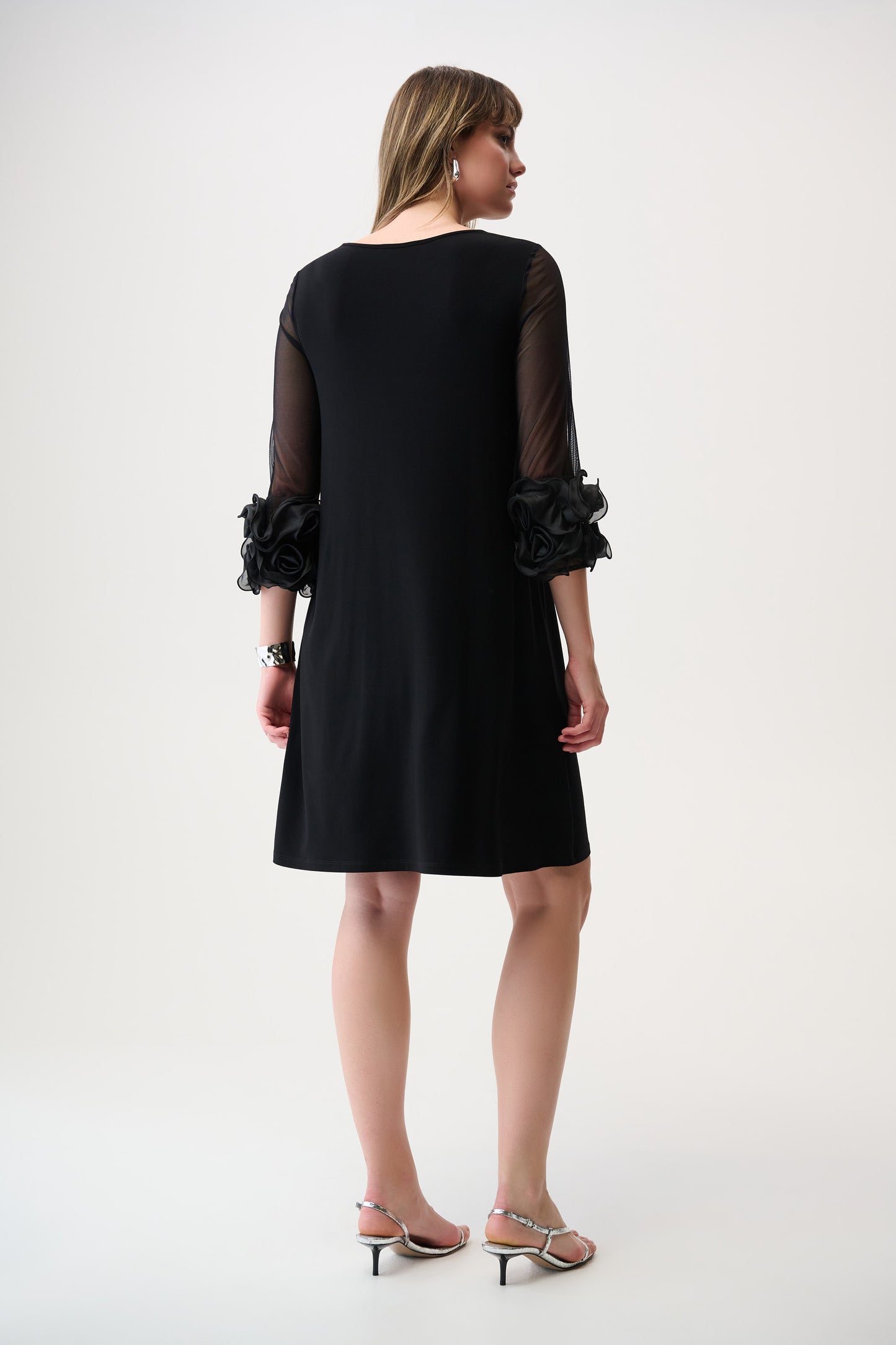 Silky Knit and Mesh A-Line Dress With Ruffled Trim 261212