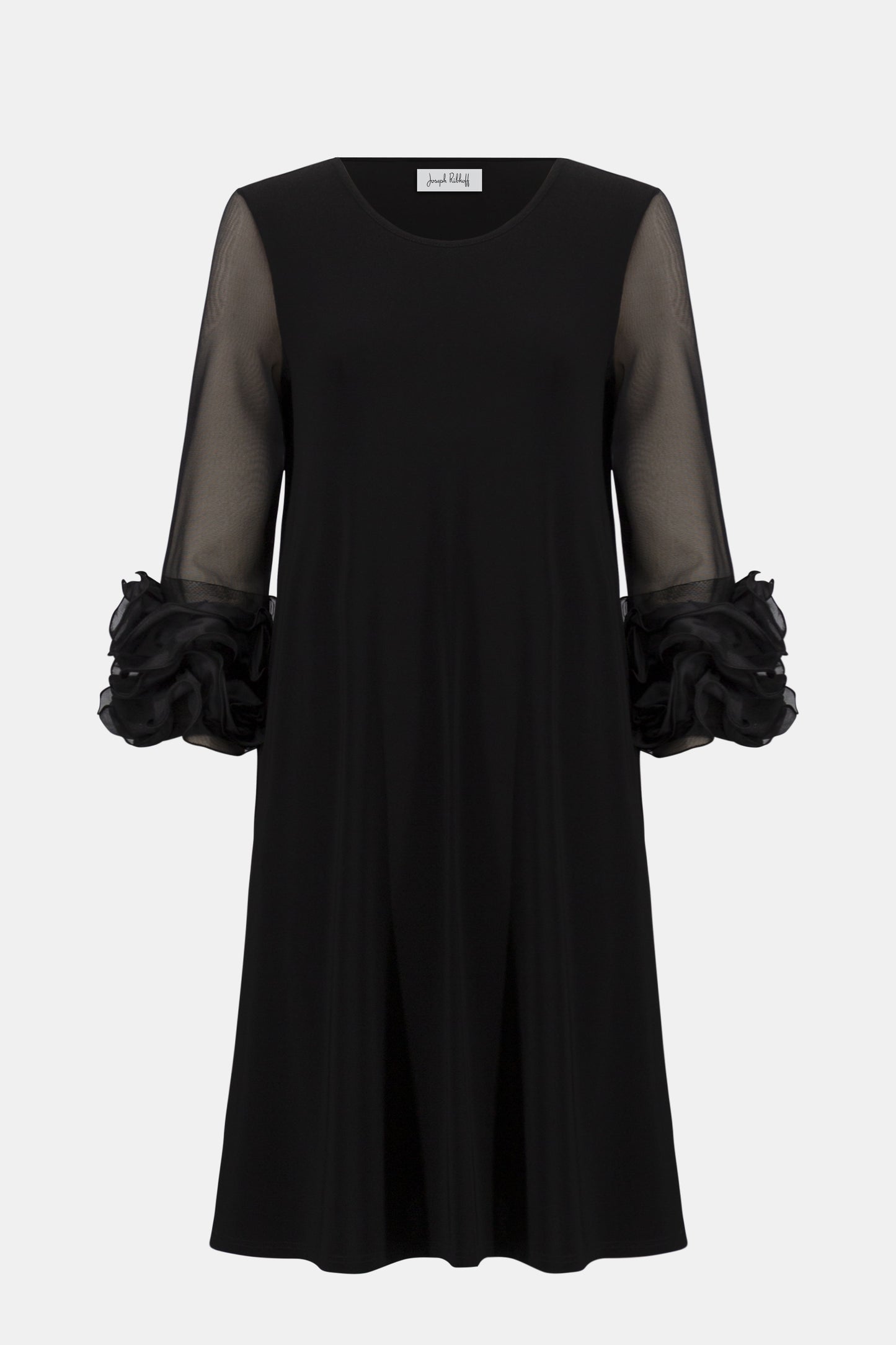 Silky Knit and Mesh A-Line Dress With Ruffled Trim 261212