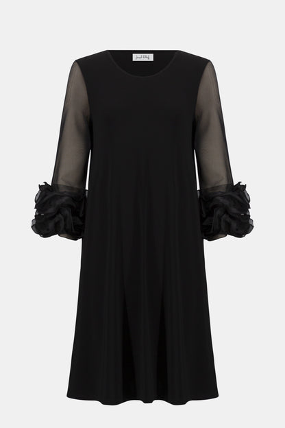 Silky Knit and Mesh A-Line Dress With Ruffled Trim 261212