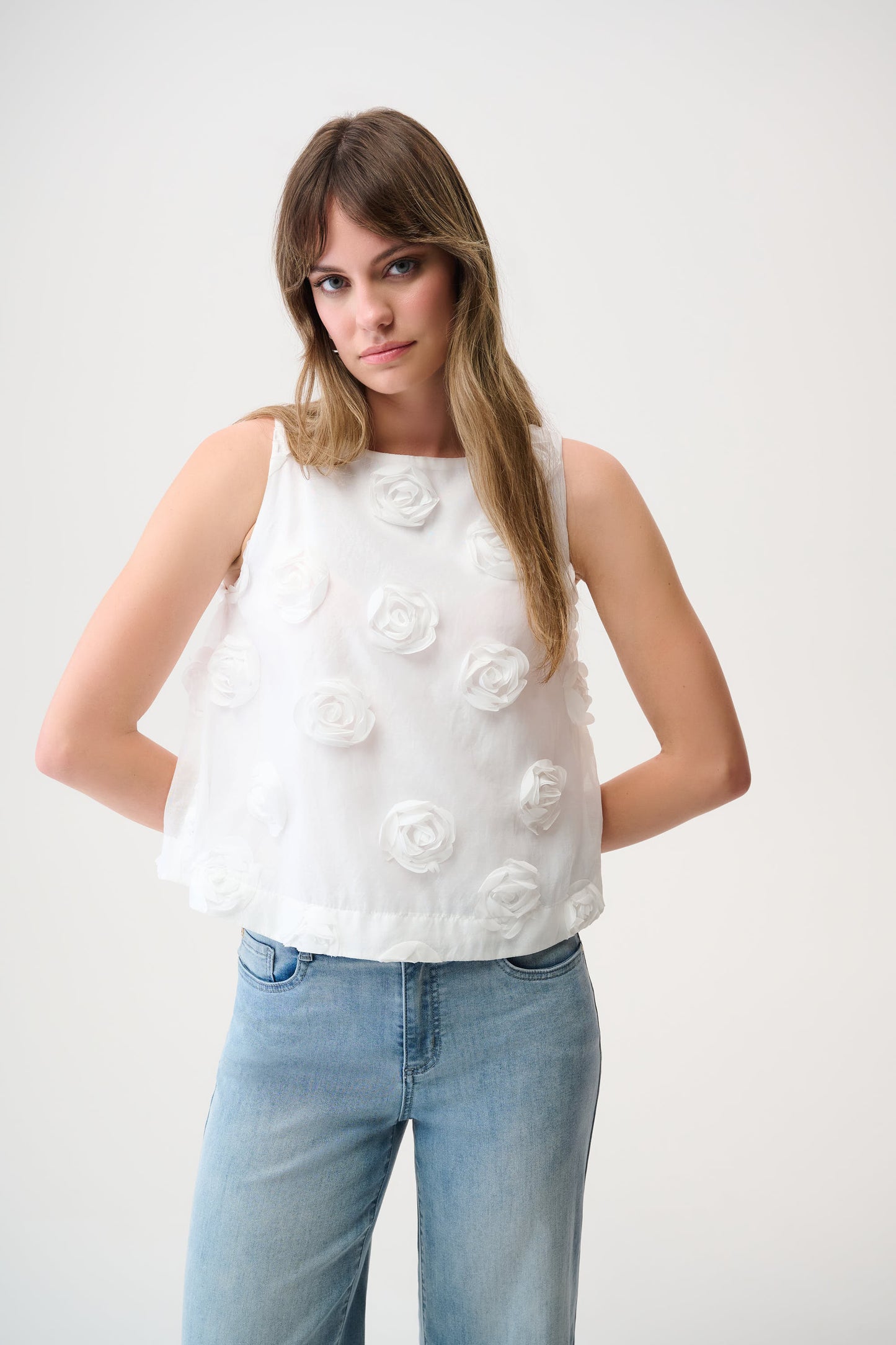 Novelty Sleeveless Top With 3D Floral Embroidery 261220