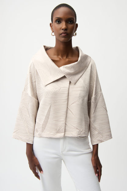 Pleated Satin Boxy Jacket With Overlay Collar 261241
