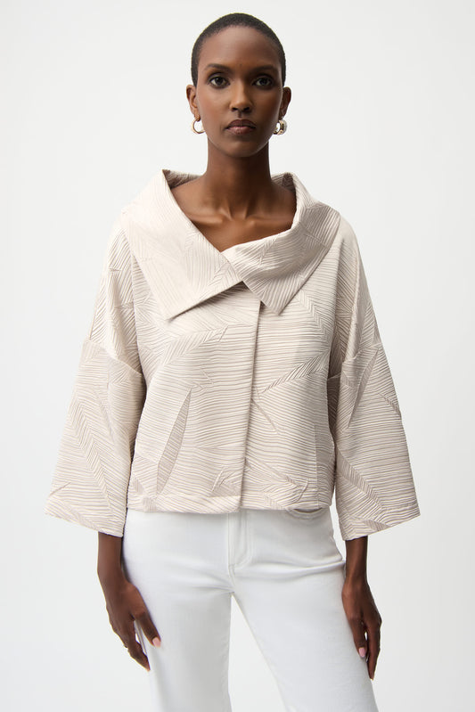 Pleated Satin Boxy Jacket With Overlay Collar 261241