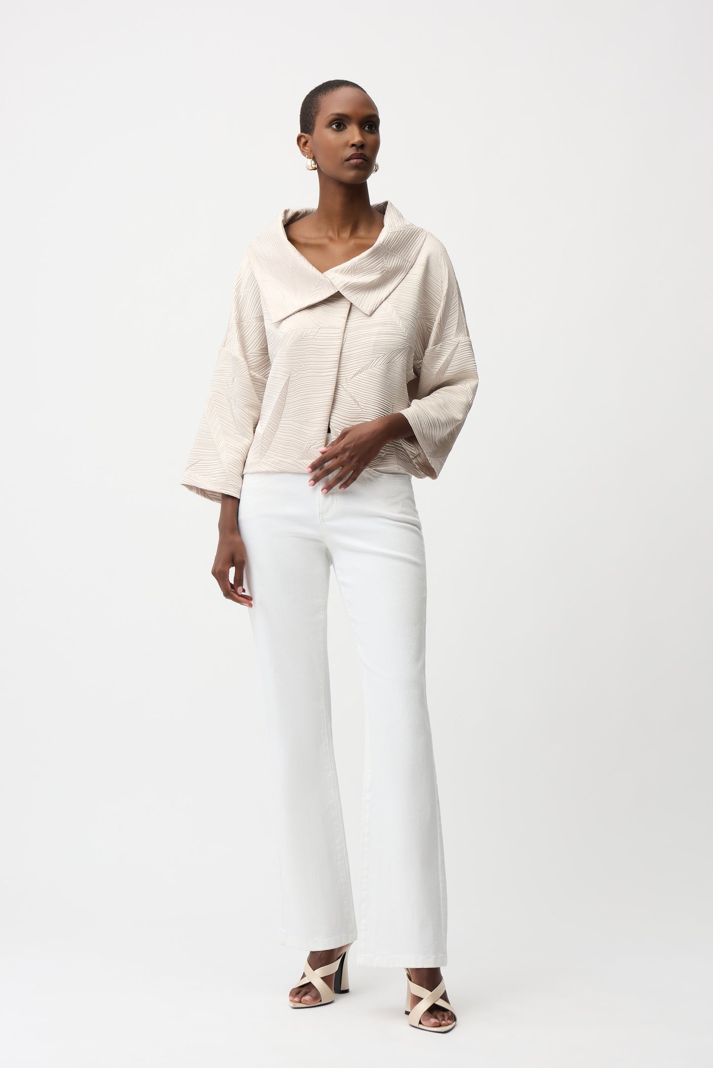 Pleated Satin Boxy Jacket With Overlay Collar 261241