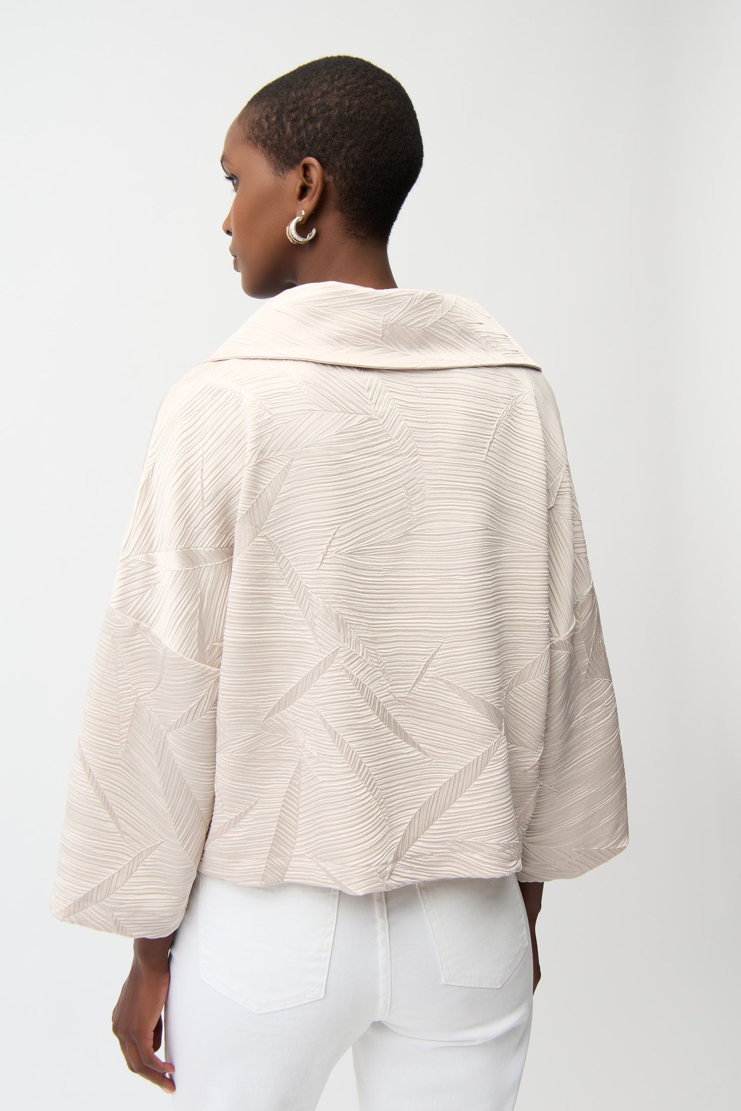 Pleated Satin Boxy Jacket With Overlay Collar 261241