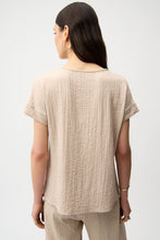Load image into Gallery viewer, Seersucker and Mesh Boxy Top With Boat Neckline 261247
