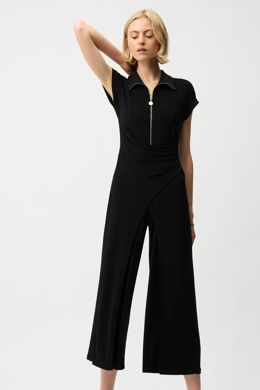 Silky Knit Culotte Jumpsuit With Gold Zipper 261255