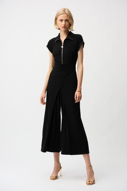 Silky Knit Culotte Jumpsuit With Gold Zipper 261255