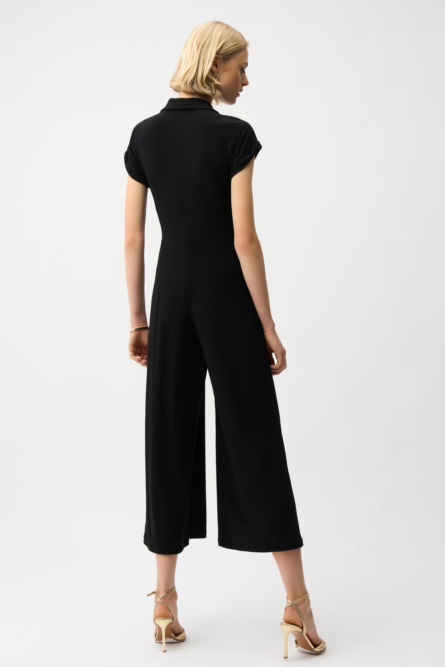 Silky Knit Culotte Jumpsuit With Gold Zipper 261255