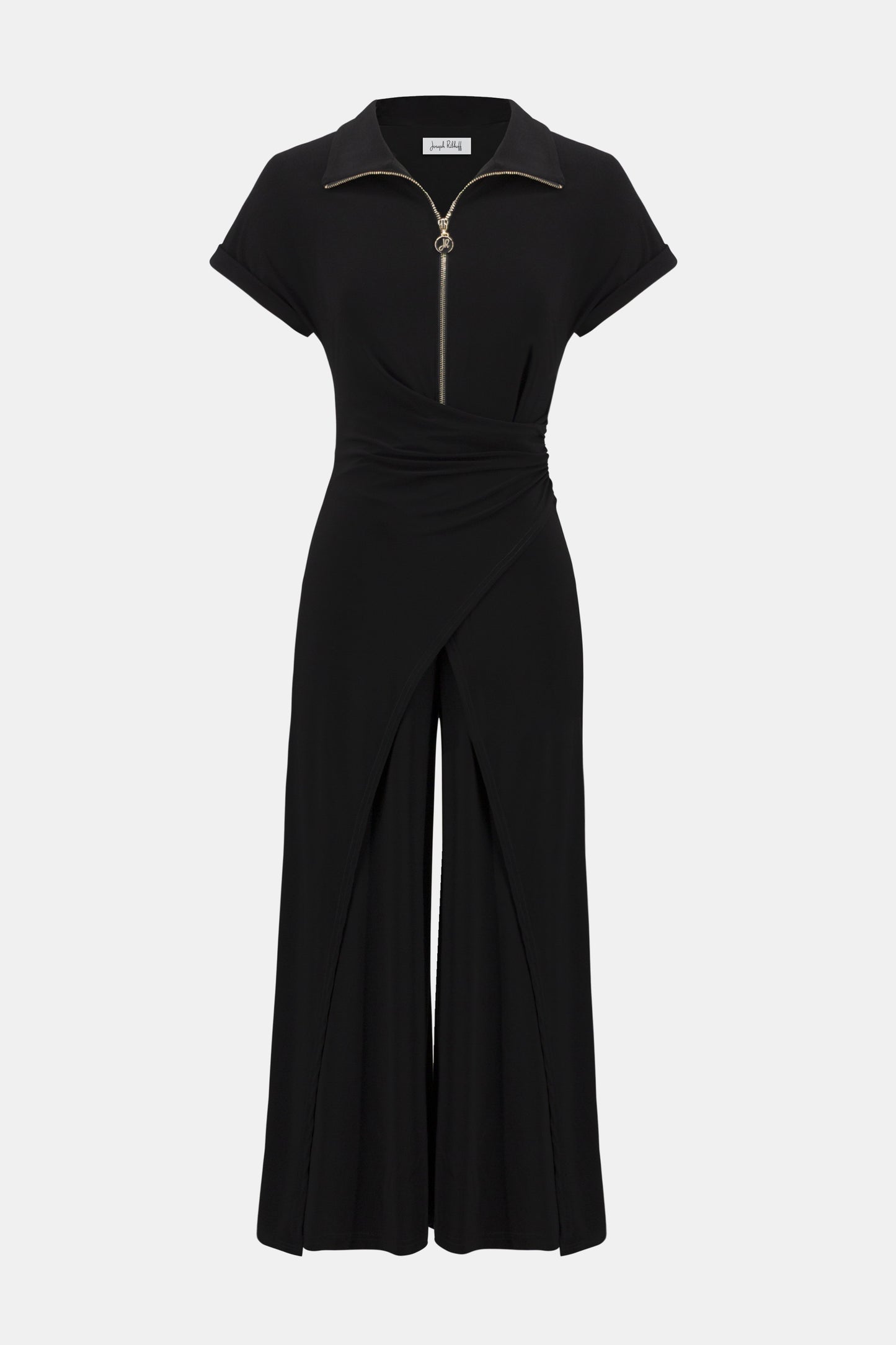 Silky Knit Culotte Jumpsuit With Gold Zipper 261255