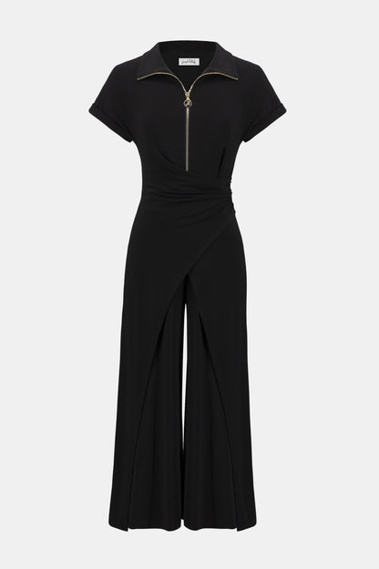 Silky Knit Culotte Jumpsuit With Gold Zipper 261255