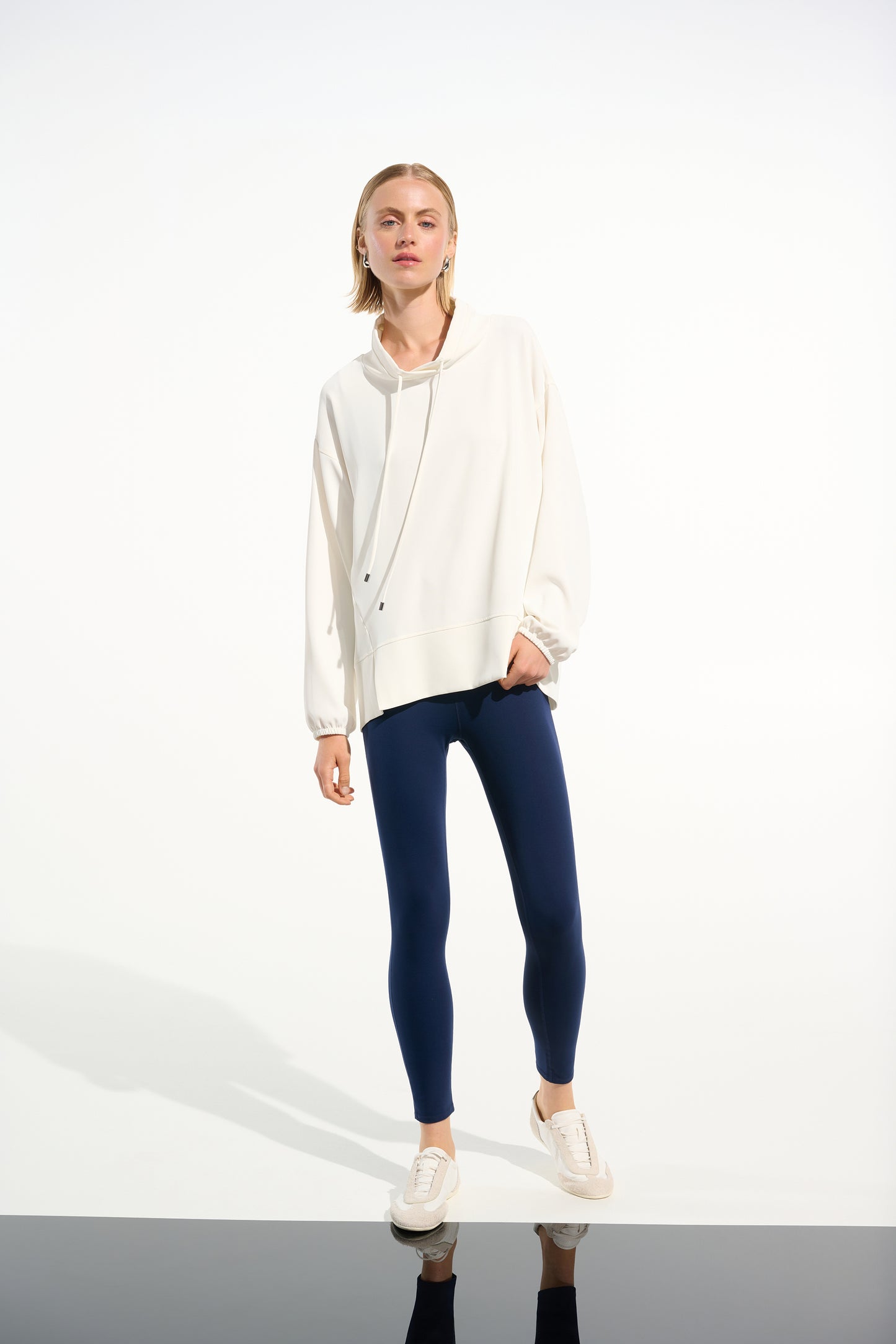 Woven Twill Boxy Tunic With Funnel Collar 261604
