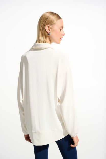Woven Twill Boxy Tunic With Funnel Collar 261604