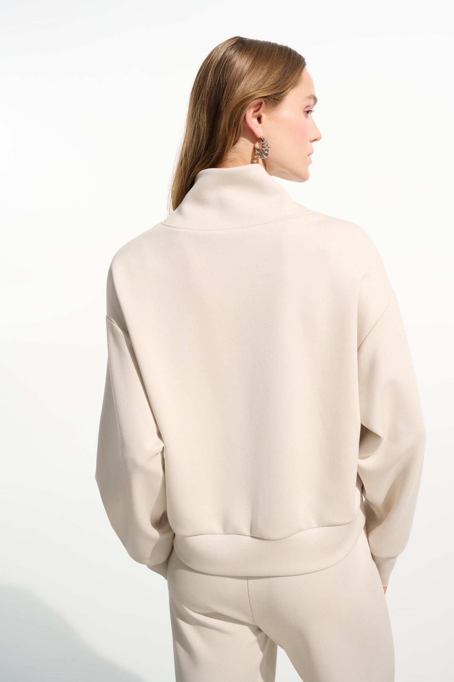 Scuba Jersey Boxy Sweatshirt With High Collar and Front Zipper 261610