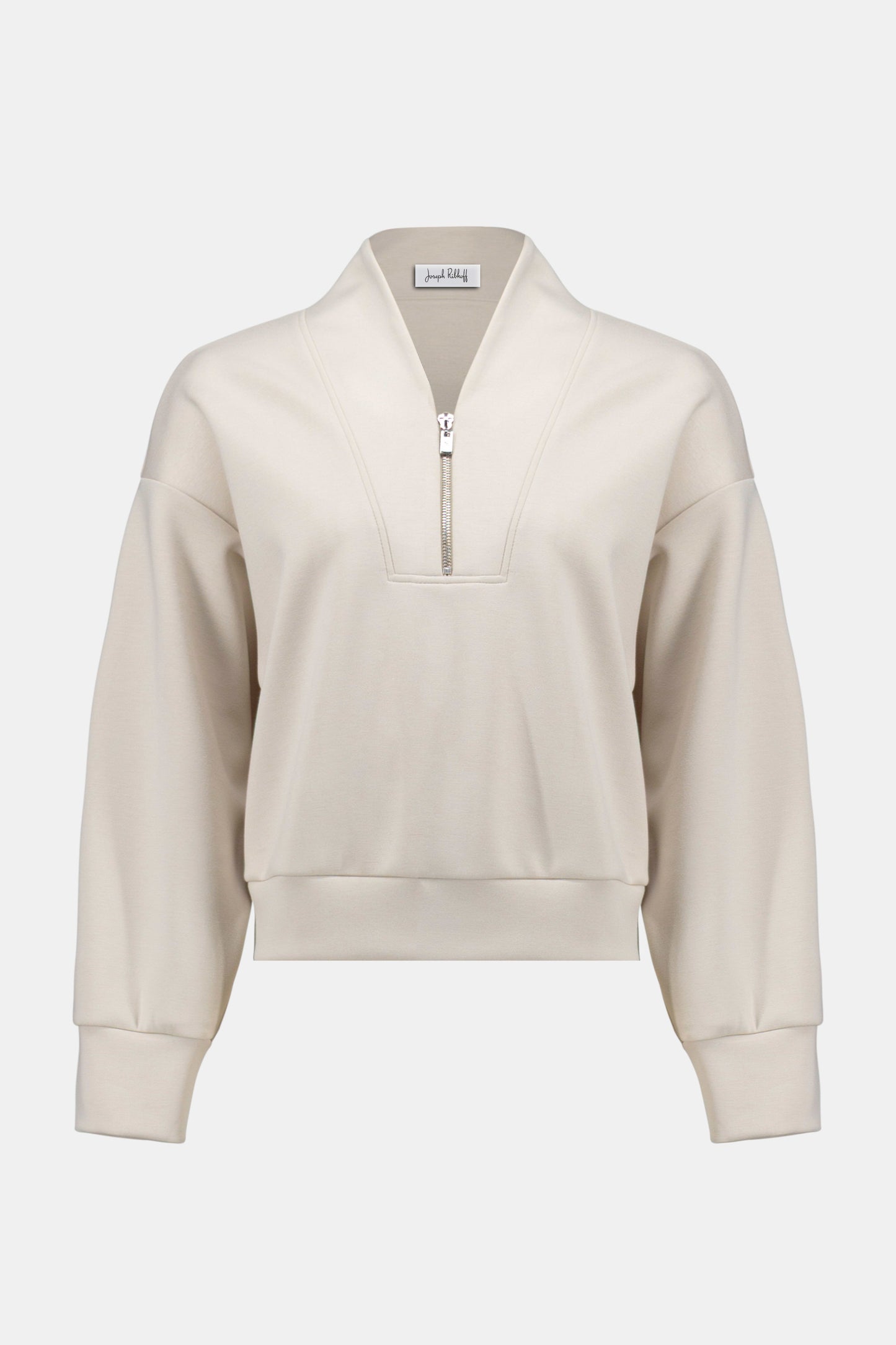 Scuba Jersey Boxy Sweatshirt With High Collar and Front Zipper 261610