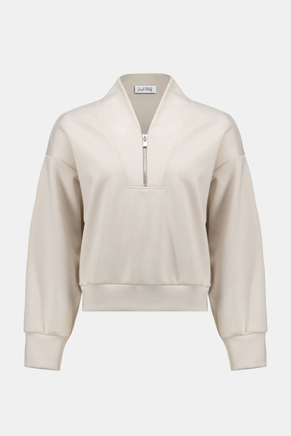 Scuba Jersey Boxy Sweatshirt With High Collar and Front Zipper 261610