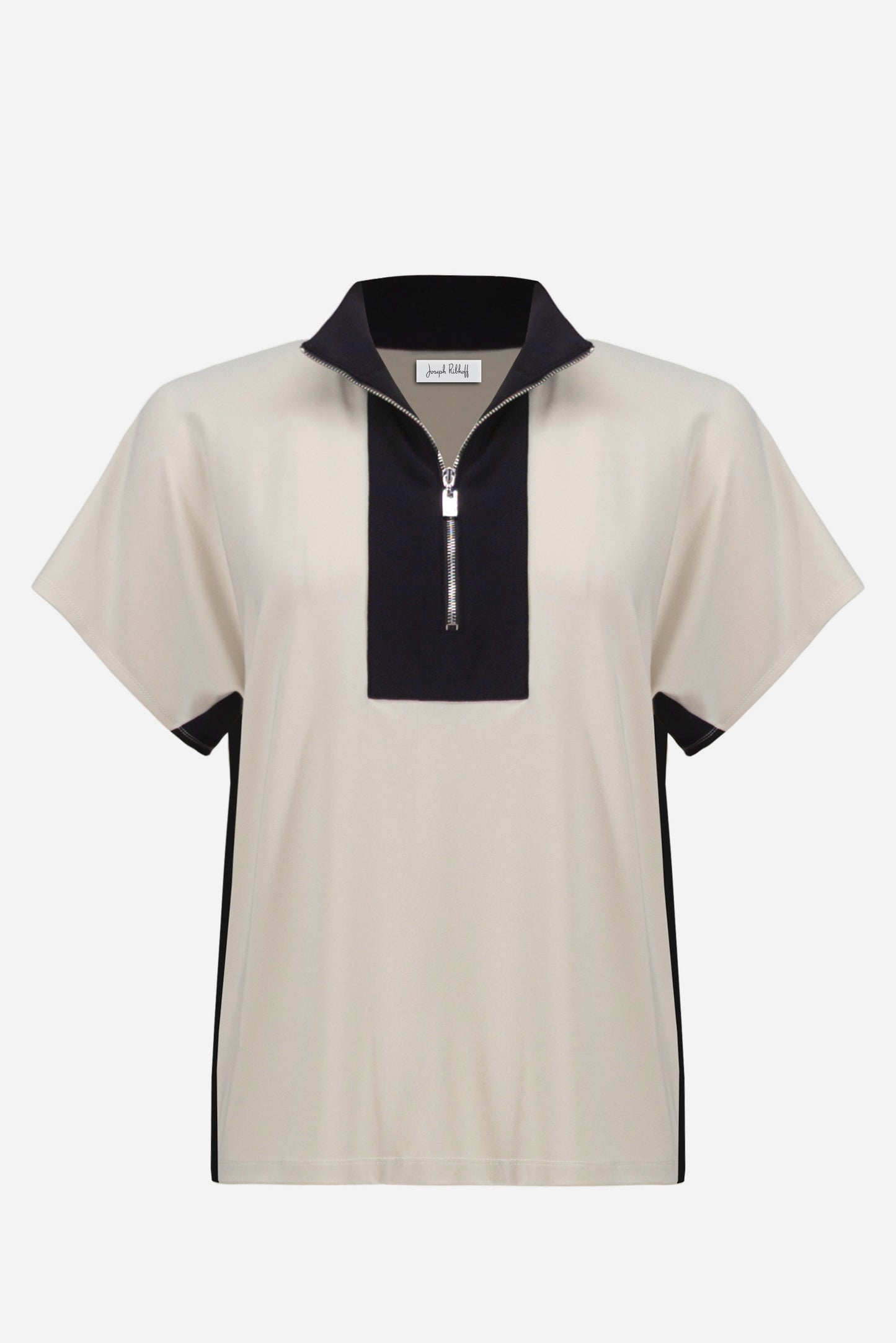 Silky Knit Color Block Straight Top With Zipped Collar 261611