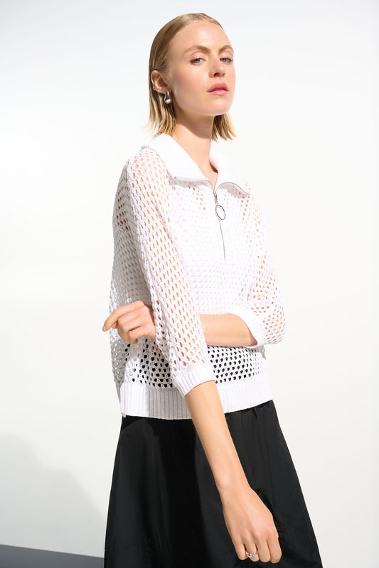 Viscose Blend Boxy Sweater Knit With Zipped Neckline 261634