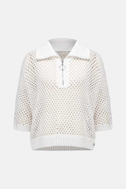 Viscose Blend Boxy Sweater Knit With Zipped Neckline 261634