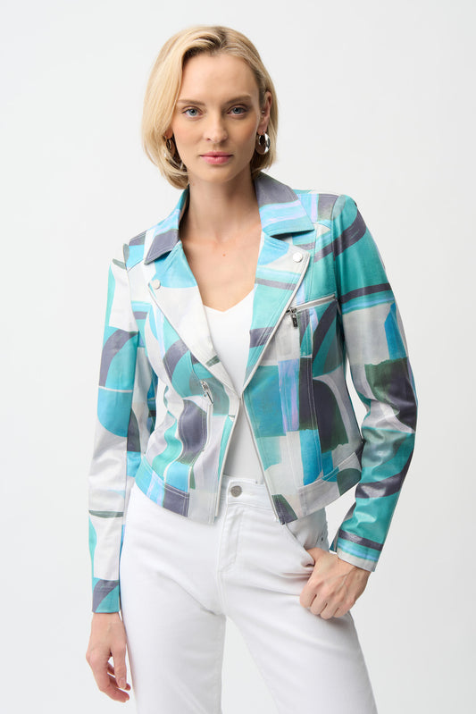 Foiled Faux Suede Geometric Print Fitted Jacket 261911