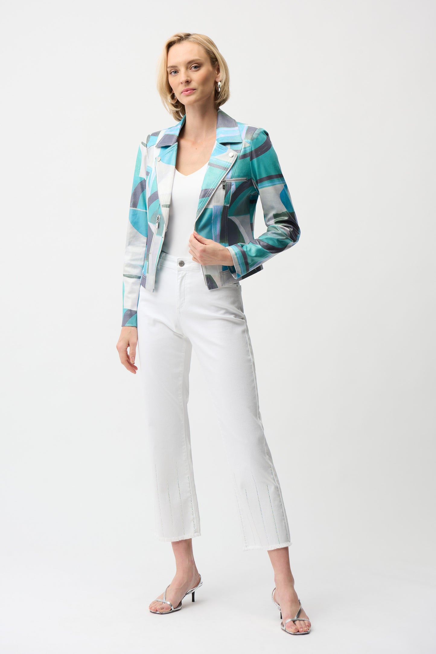 Foiled Faux Suede Geometric Print Fitted Jacket 261911