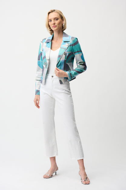 Foiled Faux Suede Geometric Print Fitted Jacket 261911