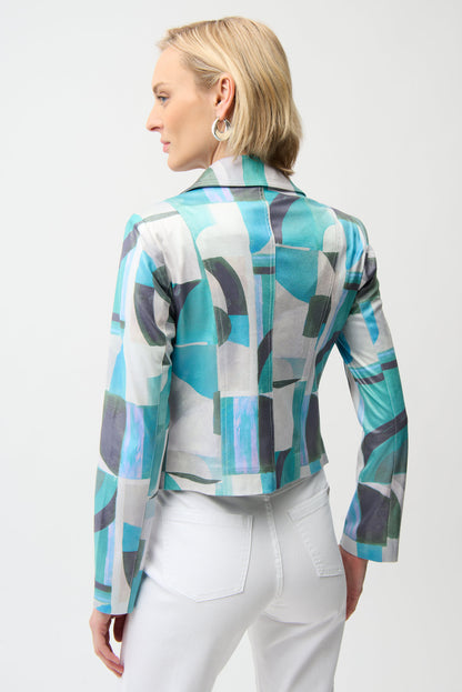 Foiled Faux Suede Geometric Print Fitted Jacket 261911