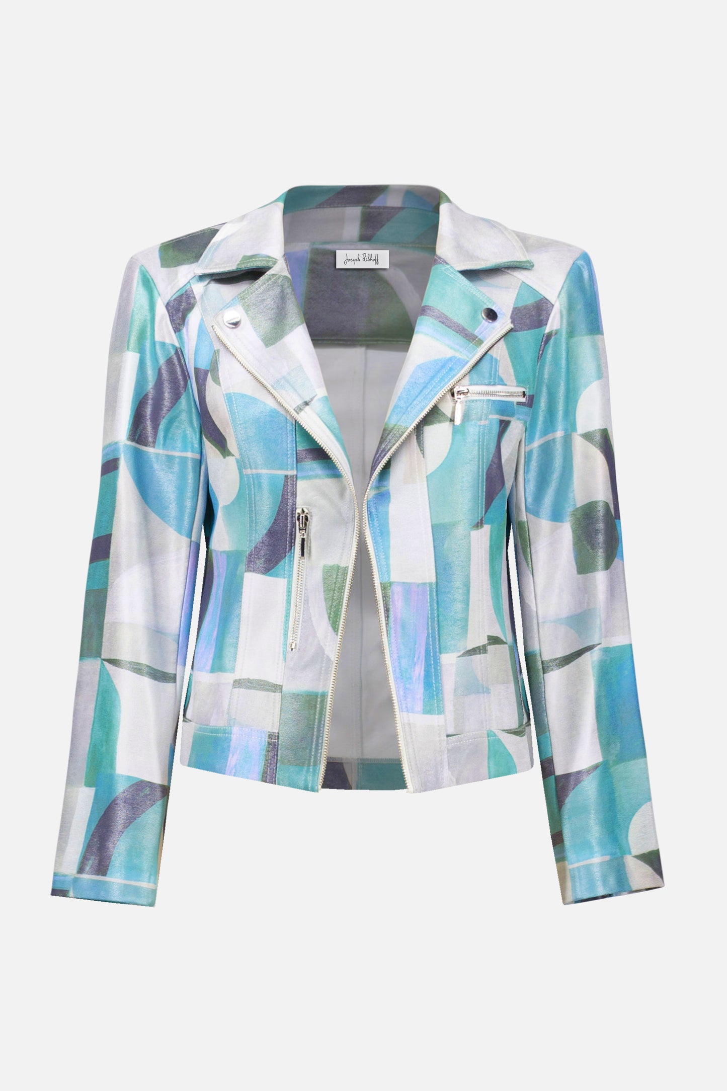 Foiled Faux Suede Geometric Print Fitted Jacket 261911