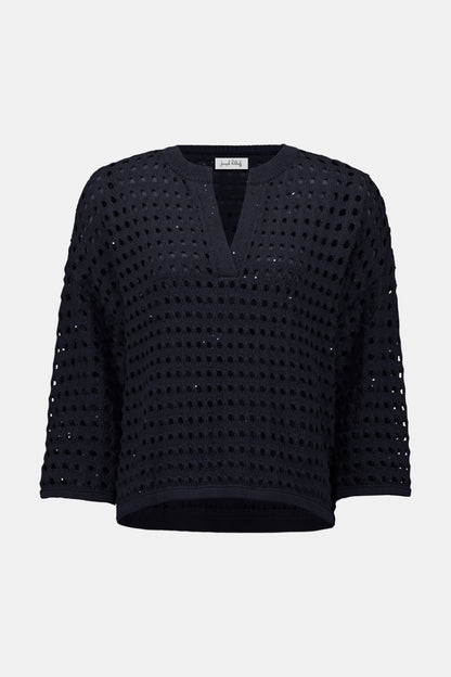 Cotton Blend Open Stitch Boxy Sweater 261925