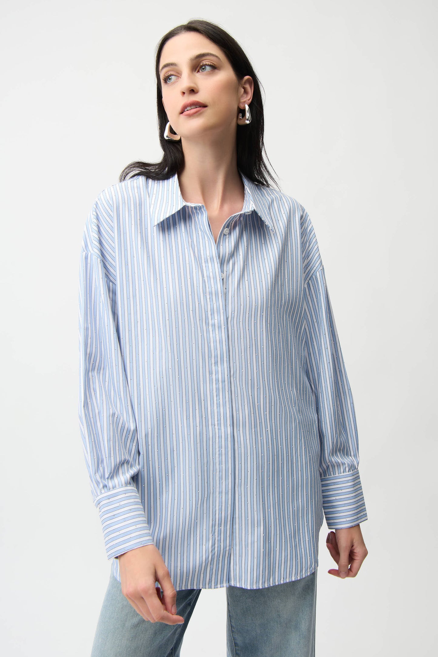 Tencel Stripe Print Boxy Blouse 261931