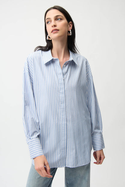 Tencel Stripe Print Boxy Blouse 261931