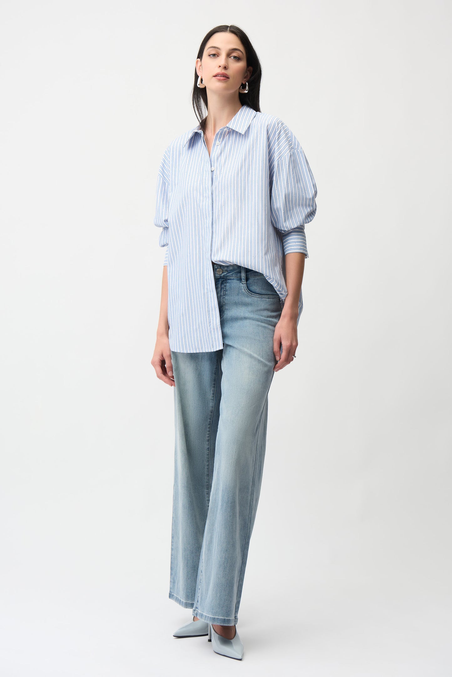 Tencel Stripe Print Boxy Blouse 261931