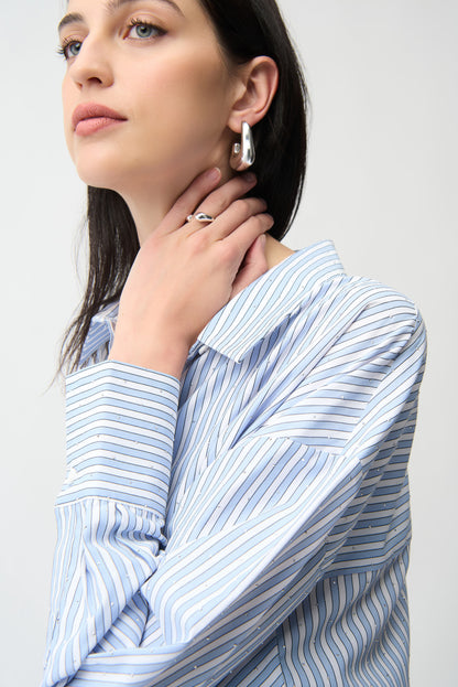 Tencel Stripe Print Boxy Blouse 261931