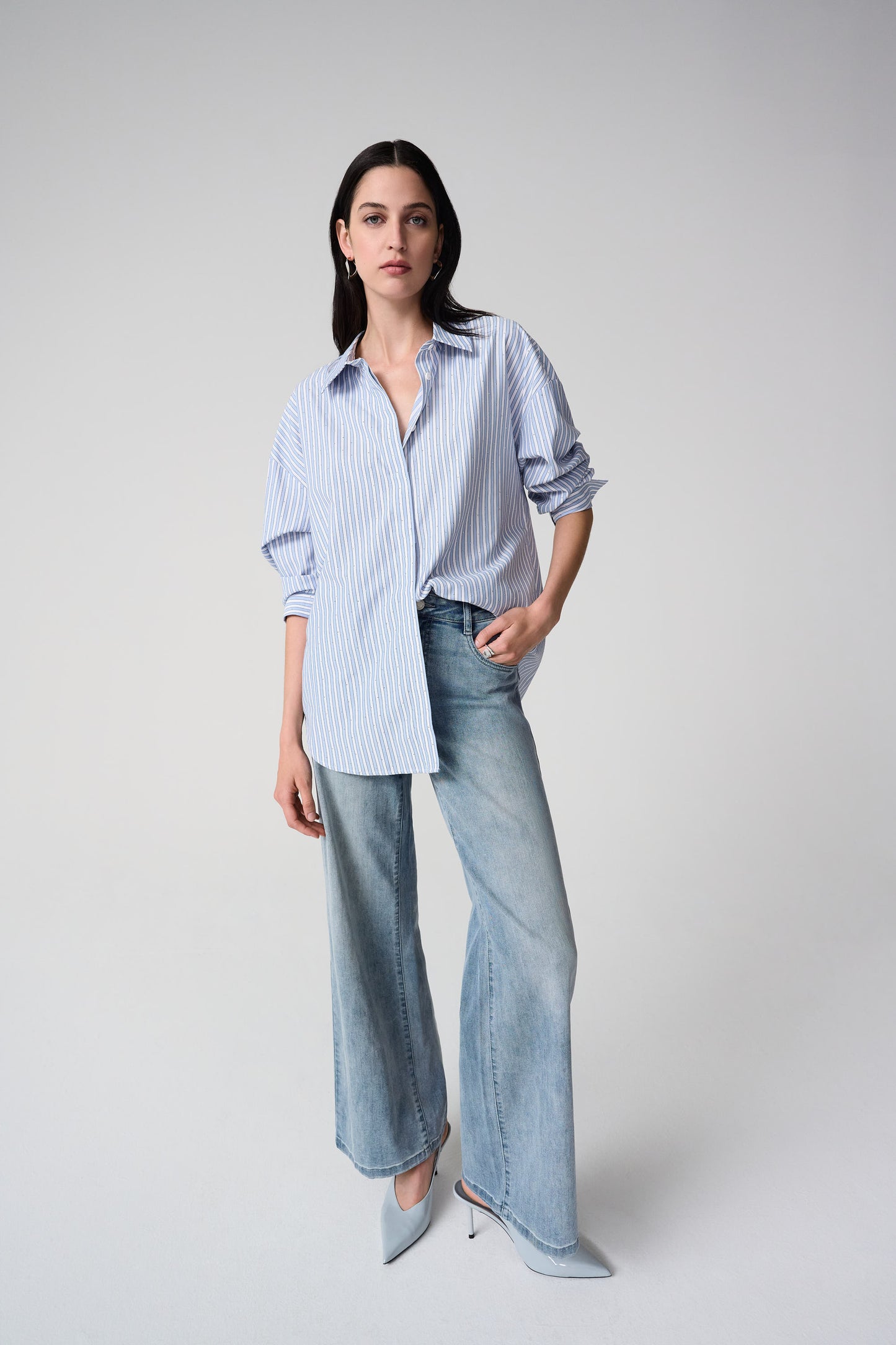 Tencel Stripe Print Boxy Blouse 261931