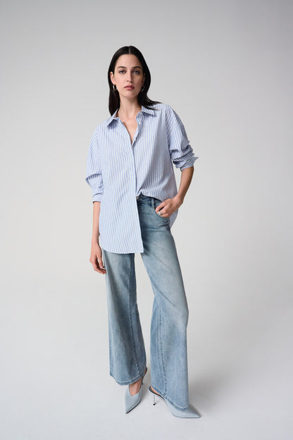 Tencel Stripe Print Boxy Blouse 261931