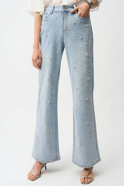 Wide Leg Jeans With Pearl and Rhinestones 261960