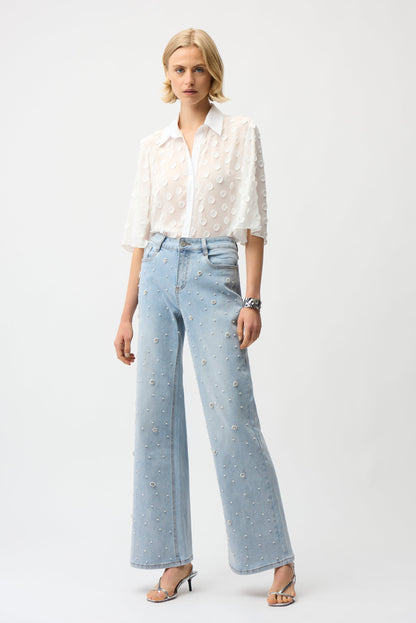 Wide Leg Jeans With Pearl and Rhinestones 261960