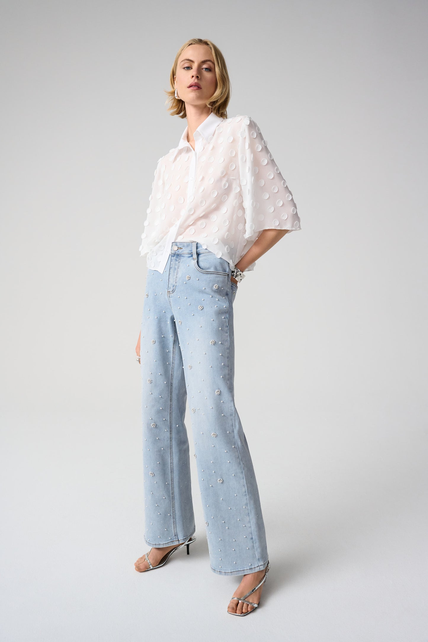 Wide Leg Jeans With Pearl and Rhinestones 261960