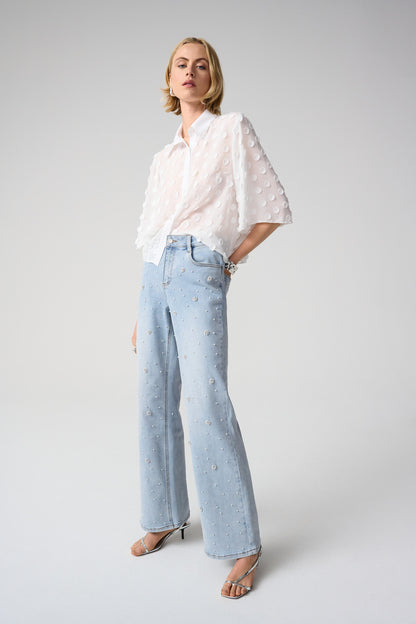 Wide Leg Jeans With Pearl and Rhinestones 261960