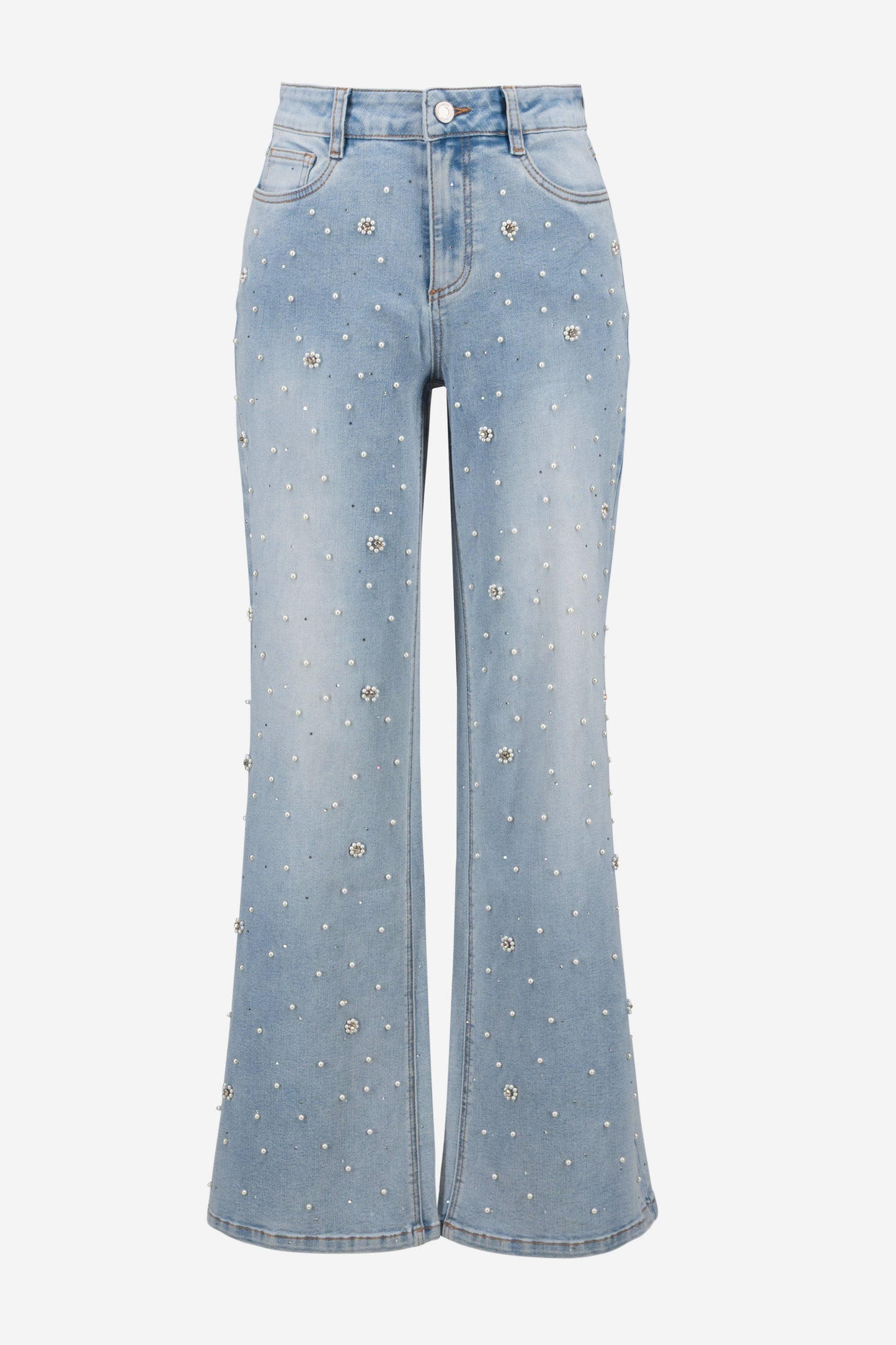 Wide Leg Jeans With Pearl and Rhinestones 261960