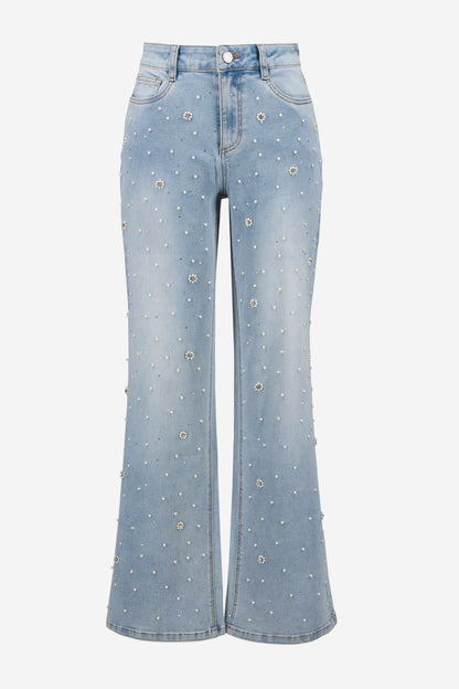 Wide Leg Jeans With Pearl and Rhinestones 261960