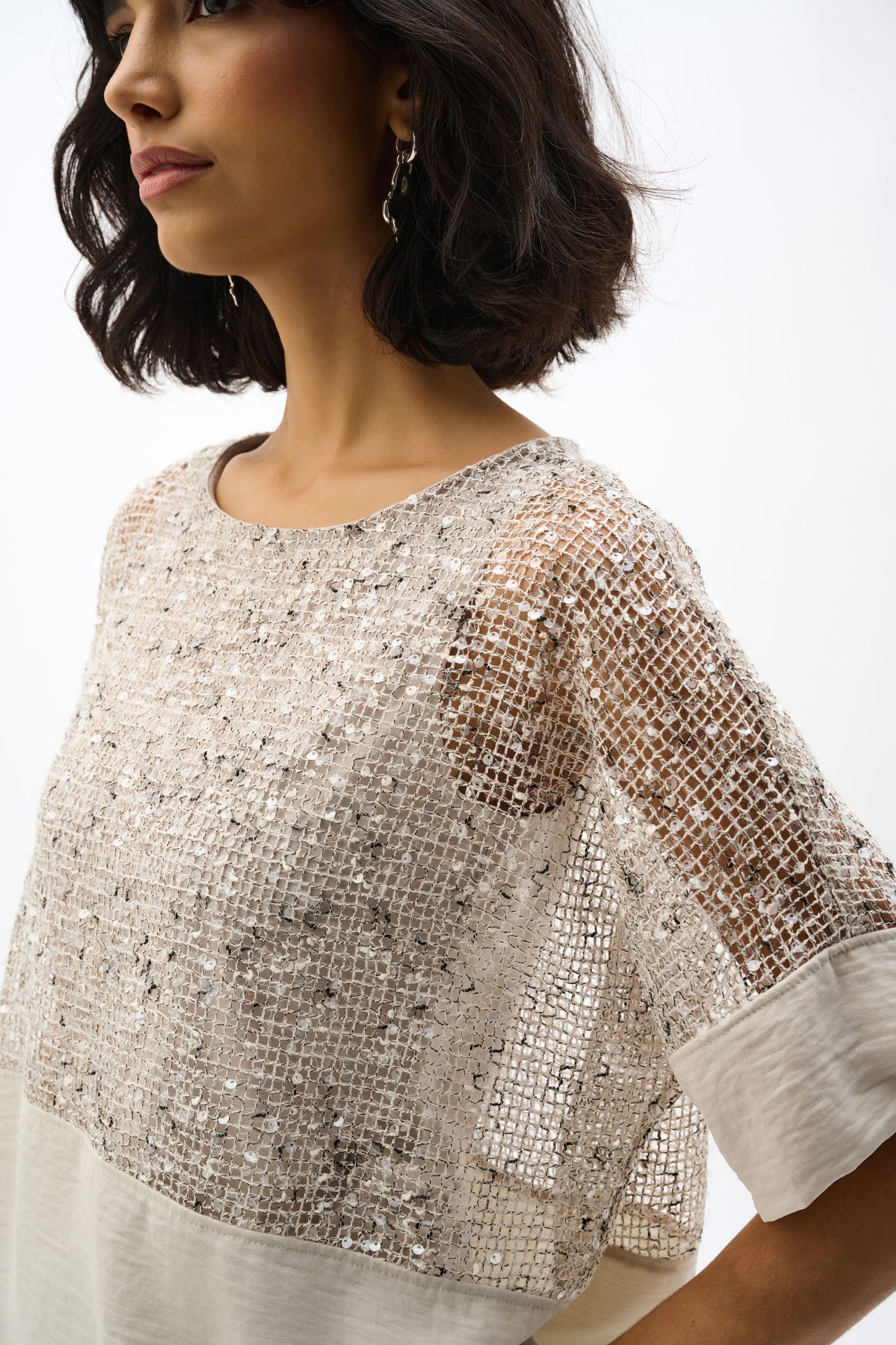 Sequined Mesh and Gauze Boxy Top 262256