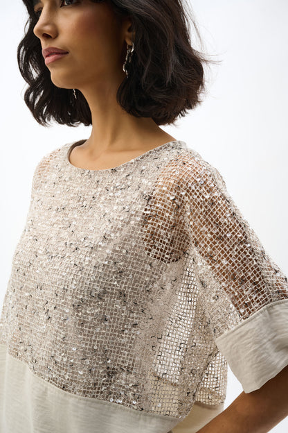 Sequined Mesh and Gauze Boxy Top 262256