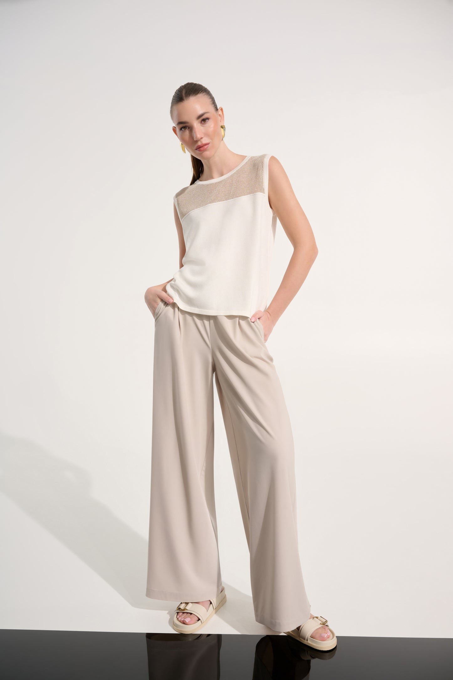 Soft Knit Straight Cami With Mesh Yoke 262612
