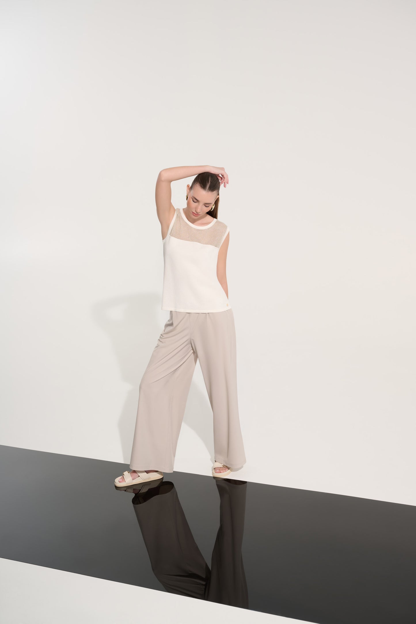 Soft Knit Straight Cami With Mesh Yoke 262612